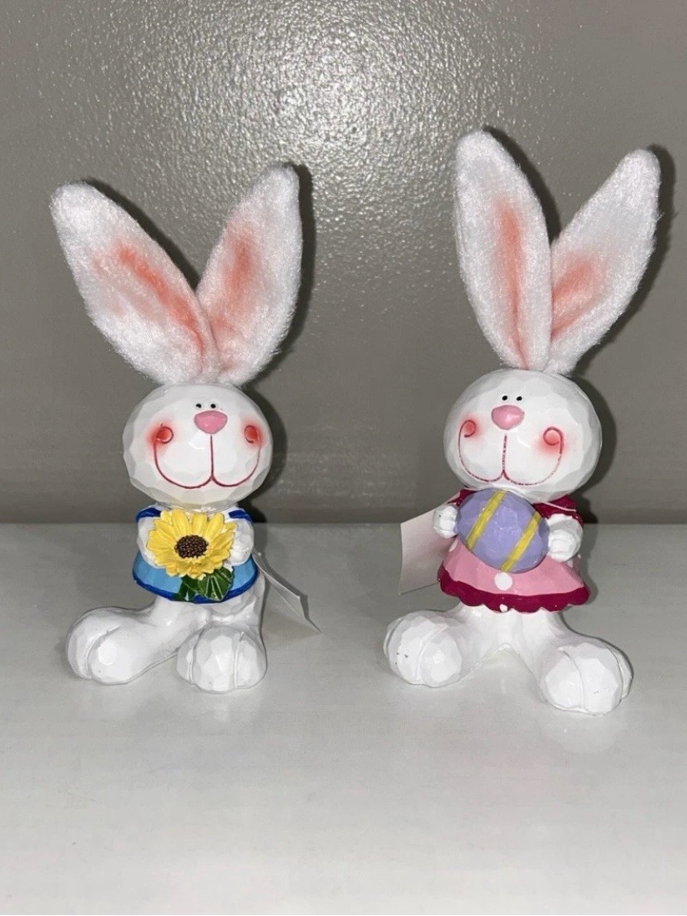 Hobby Lobby White Bunny Figurines with Pink-Eared Accents